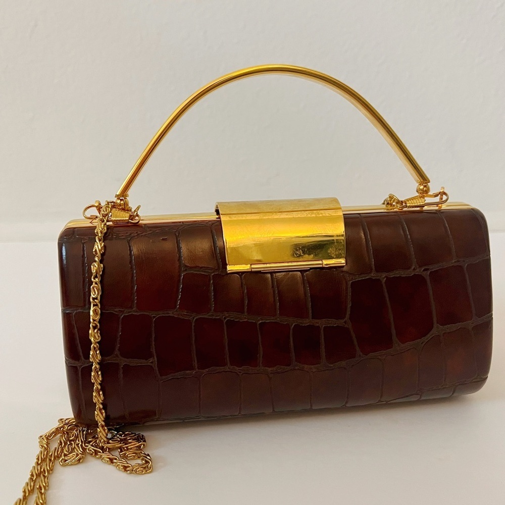 CLEARANCE ✨ Vintage Brown & Gold Clutch with Diamond Detail - Picture 9 of 13